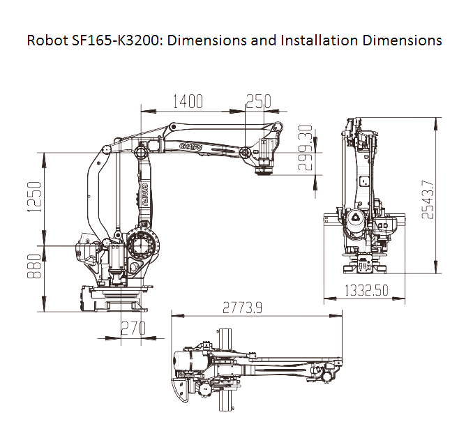 Kích thước và kích thước lắp đặt Robot SF165-K3200